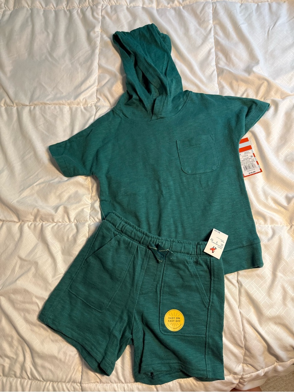 Kids' Teal/green Hooded Short Set - Soft Summer Outfit